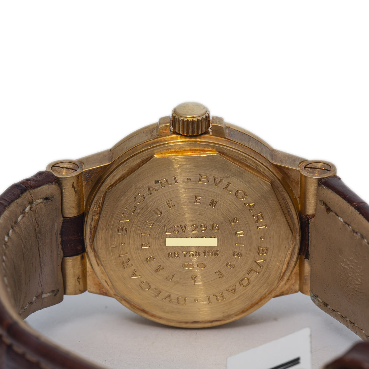 Bvlgari Diagono LCV29G 18k Yellow Gold White Dial Leather Auto Unisex Watch 26mm