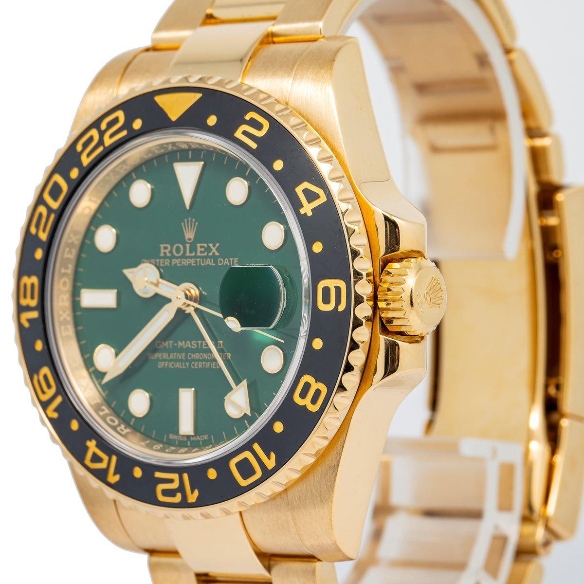 Rolex GMT-Master II 116718 Oyster 18k Yellow Gold Green Dial Auto Men Watch 40mm
