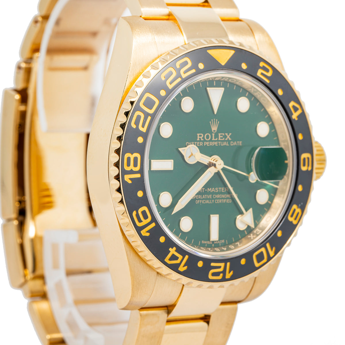 Rolex GMT-Master II 116718 Oyster 18k Yellow Gold Green Dial Auto Men Watch 40mm