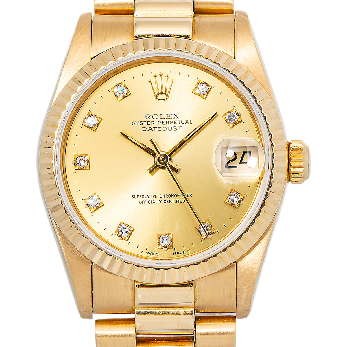 Rolex Datejust 68278 18K Yellow President Factory Diamond Champagne Dial 31mm