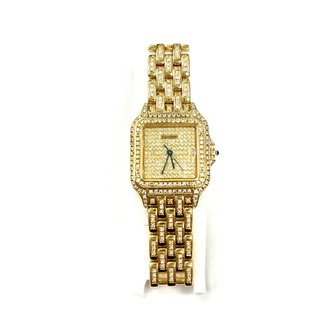 Cartier Panthere Aftermarket Diamond Setting 18k YG Quartz Women's Watch 27mm