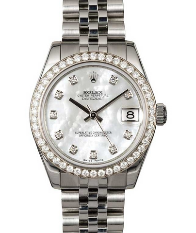 Rolex DateJust 178384 2014 Box/Card Diamond MOP Dial WG Bezel Women's Watch 31mm