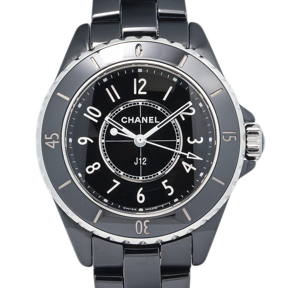 Chanel J12 H5695 Ceramic Black Arabic Numeral Dial Quartz Ladies Watch 34mm