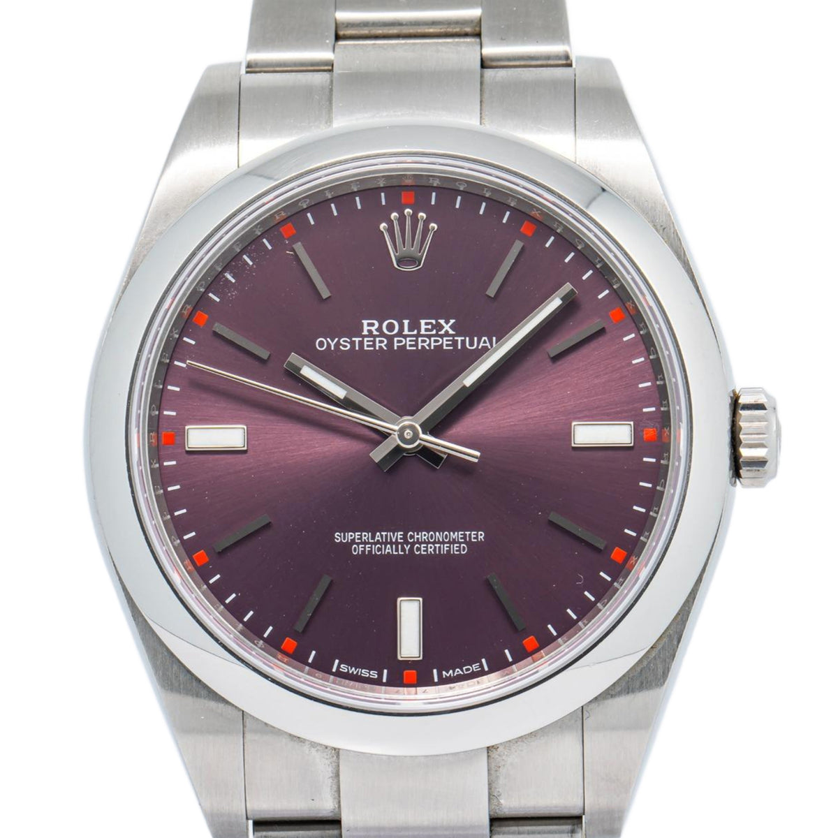 Rolex Oyster Perpetual 114300 2016 Card SS Red Grape Dial Auto Unisex Watch 39mm