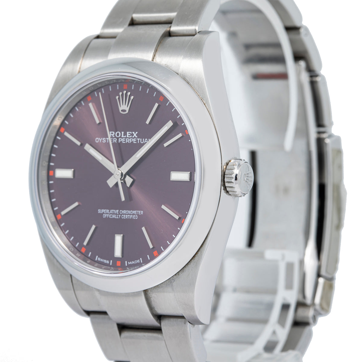 Rolex Oyster Perpetual 114300 2016 Card SS Red Grape Dial Auto Unisex Watch 39mm