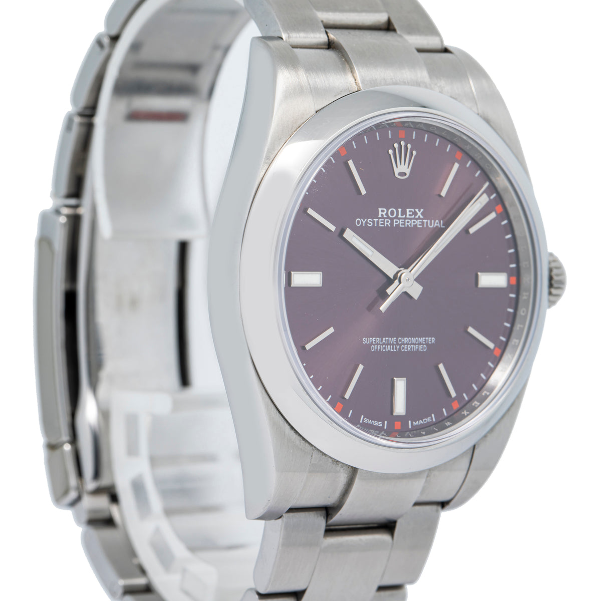 Rolex Oyster Perpetual 114300 2016 Card SS Red Grape Dial Auto Unisex Watch 39mm