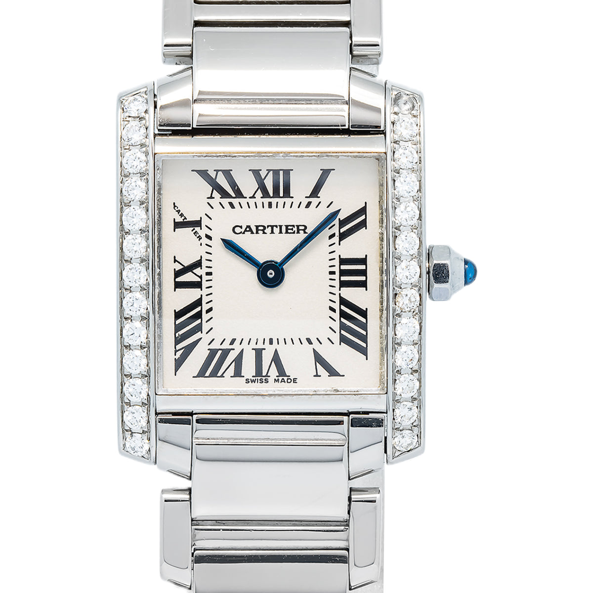 Cartier Tank Francaise 2384 W51008Q3 Aftermarket Diamond Bezel Quartz Watch 20mm