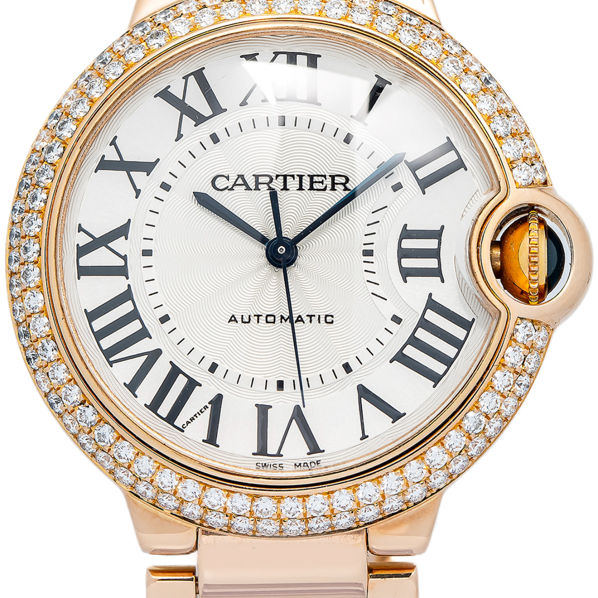 Cartier Ballon Bleu 3003 W69004Z2 Aftermarket Diamond Bezel Automatic Watch 36mm