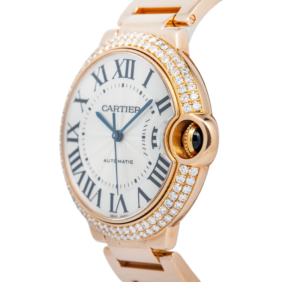Cartier Ballon Bleu 3003 W69004Z2 Aftermarket Diamond Bezel Automatic Watch 36mm