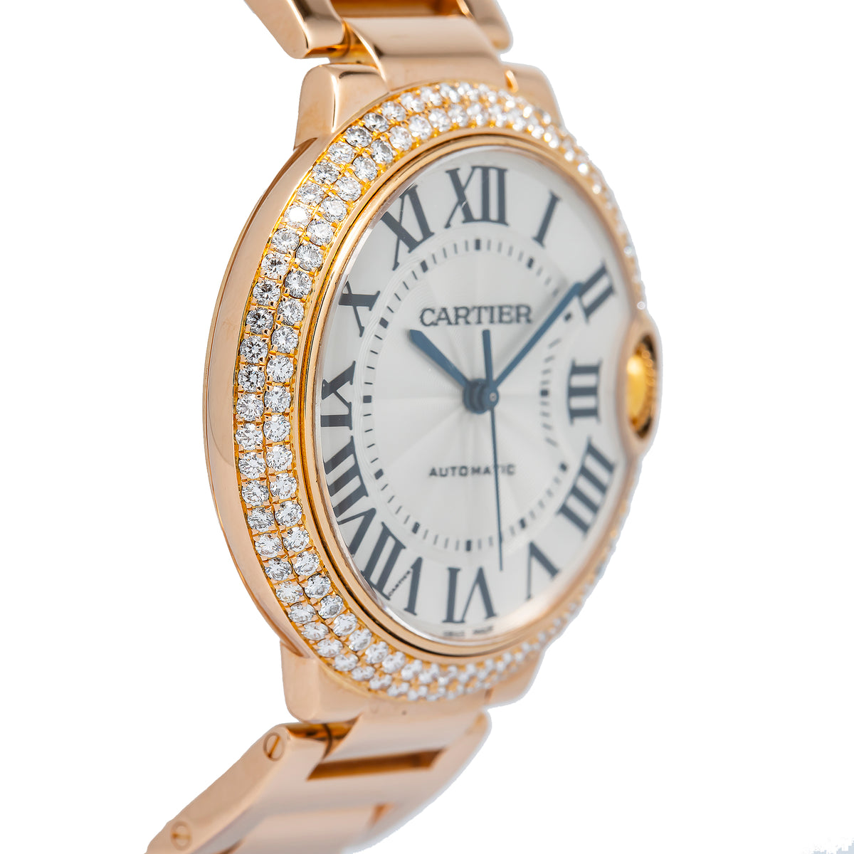 Cartier Ballon Bleu 3003 W69004Z2 Aftermarket Diamond Bezel Automatic Watch 36mm