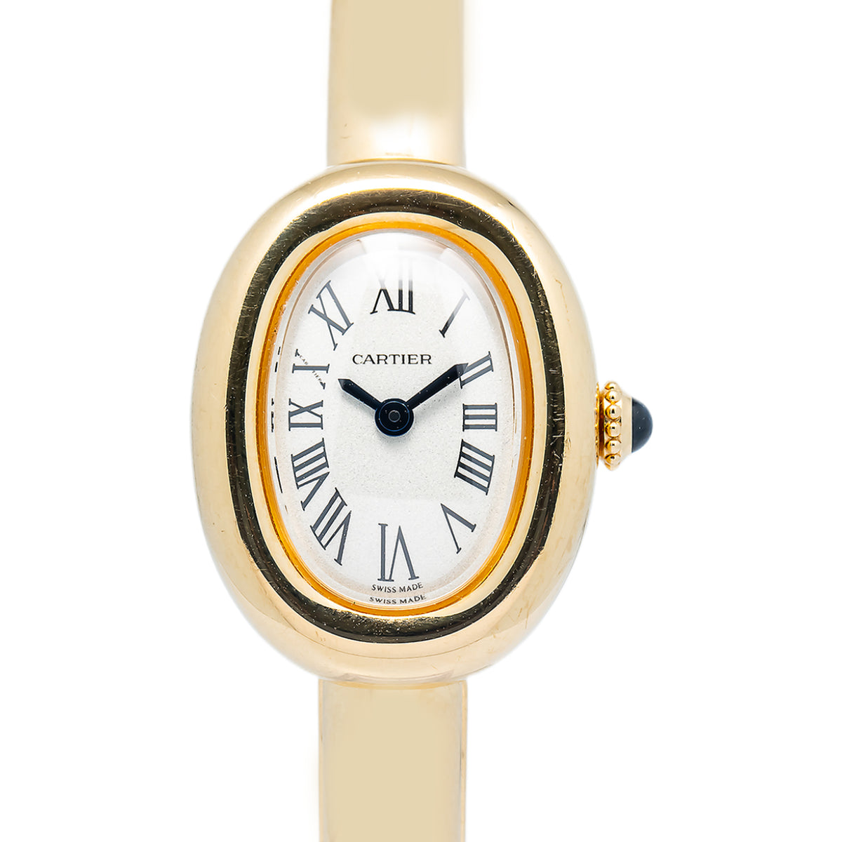 Cartier Baignoire 4596 WGBA0050 Complete 18k YG Silver Dial Quartz Women's 18mm