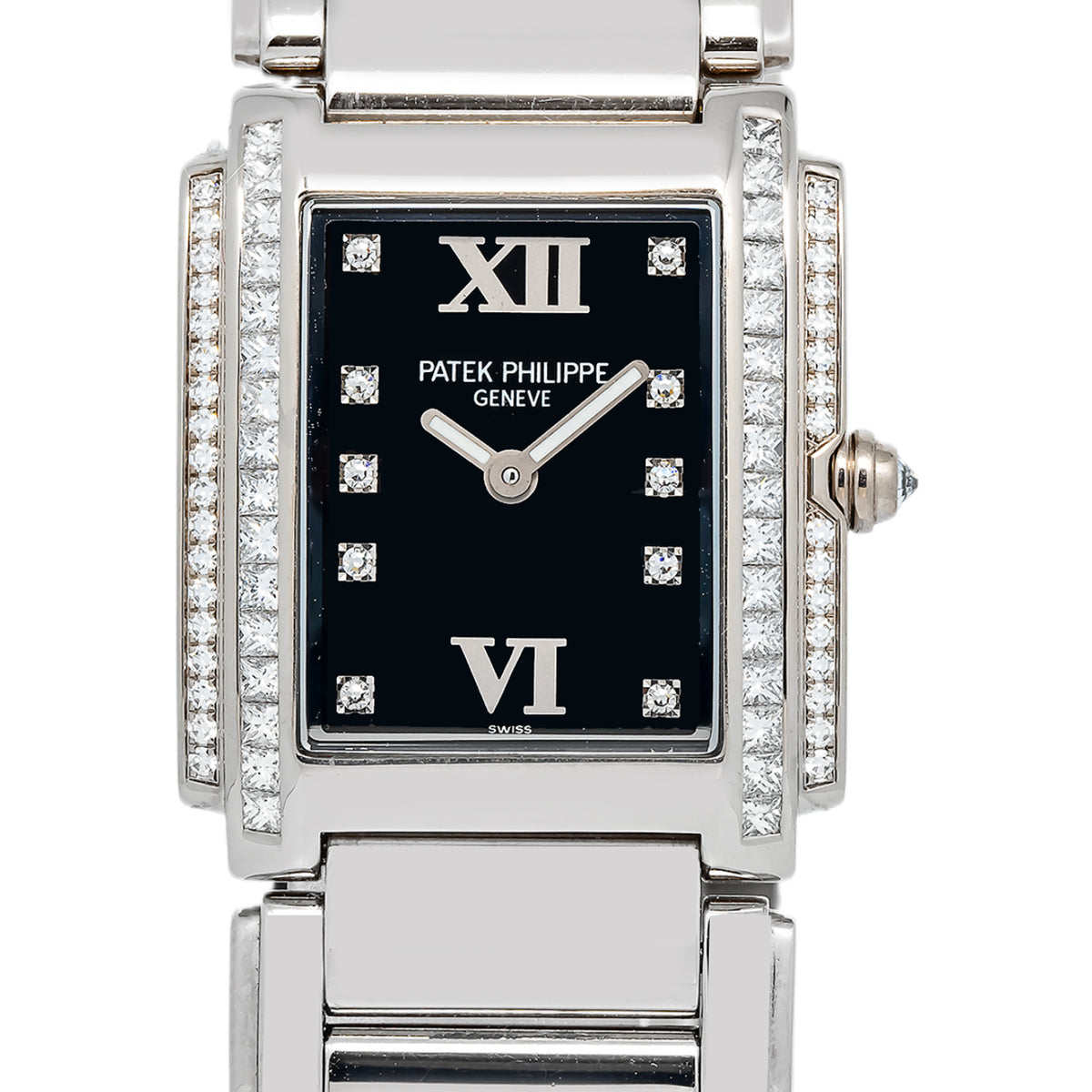 Patek Philippe Twenty-4 4910/20 W/Archive Diamond Bezel Black Dial Quartz 25mm
