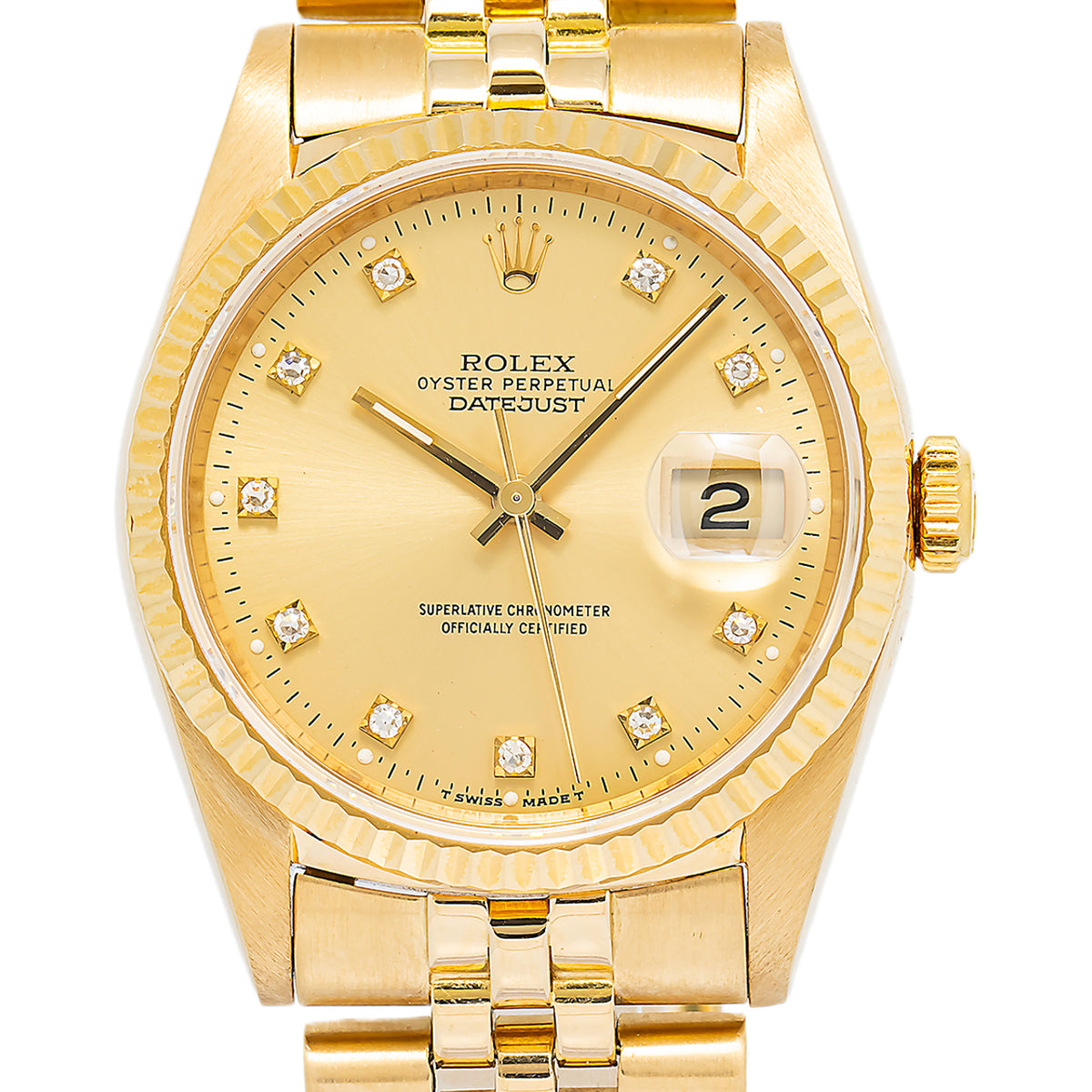 Rolex DateJust 16238 Auto YG Diamond Champagne Dial 1991 Paper Men's Watch 36mm