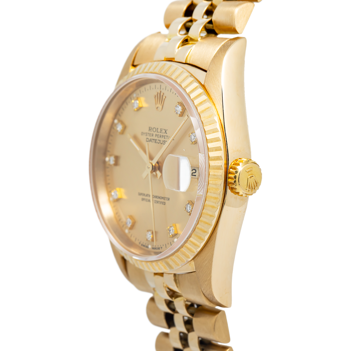 Rolex DateJust 16238 Auto YG Diamond Champagne Dial 1991 Paper Men's Watch 36mm