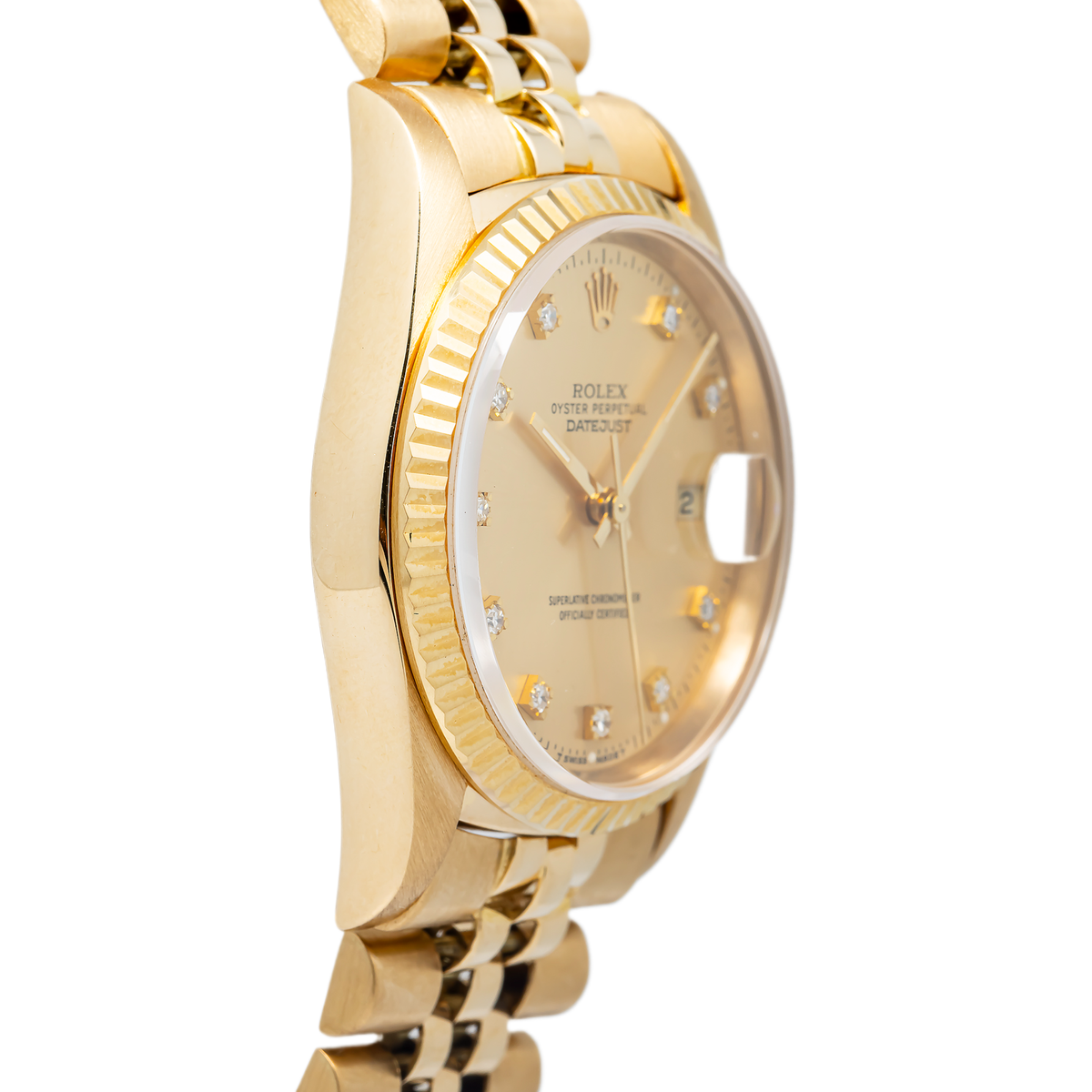Rolex DateJust 16238 Auto YG Diamond Champagne Dial 1991 Paper Men's Watch 36mm