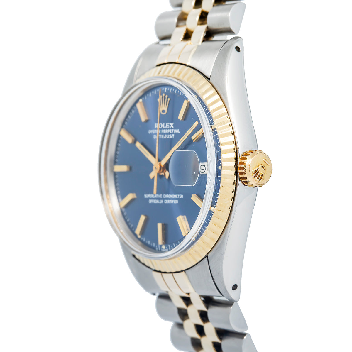 Rolex Datejust 16013 18k YG Two Tone Blue Sunburst Dial Auto Unisex Watch 36mm