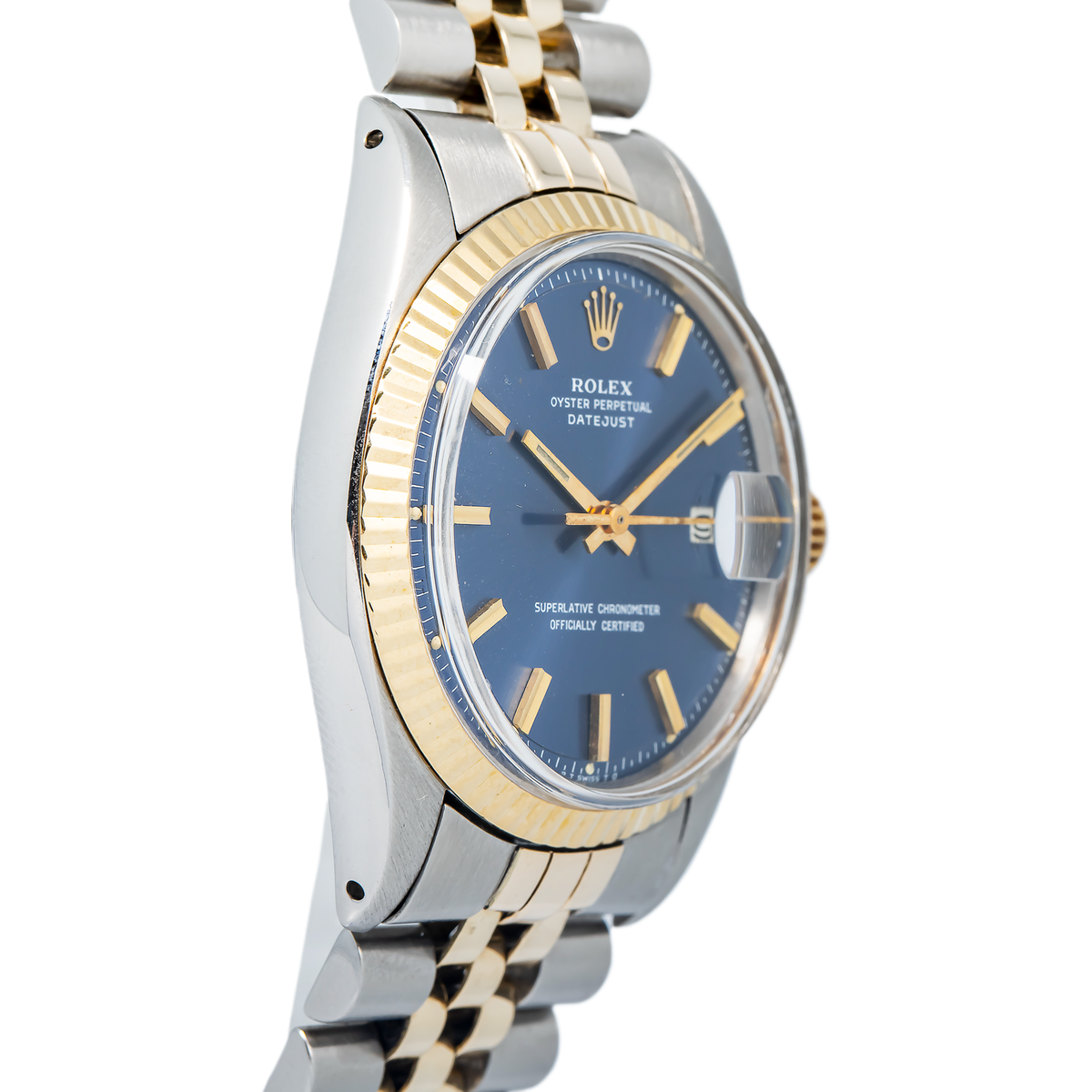 Rolex Datejust 16013 18k YG Two Tone Blue Sunburst Dial Auto Unisex Watch 36mm