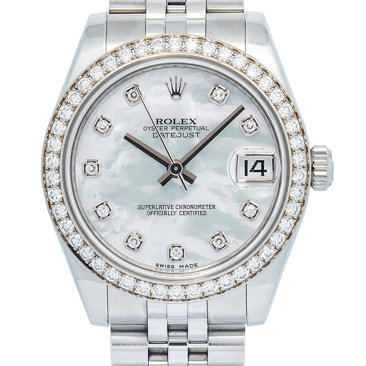 Rolex DateJust 178384 2014 Box/Card Diamond MOP Dial WG Bezel Women's Watch 31mm