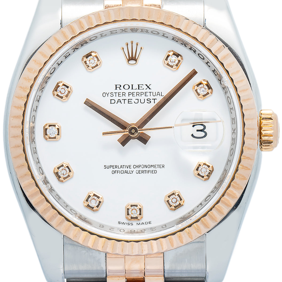 Rolex Datejust 116231 Factory Diamond 18k RG Two Tone Auto Unisex Watch 36mm