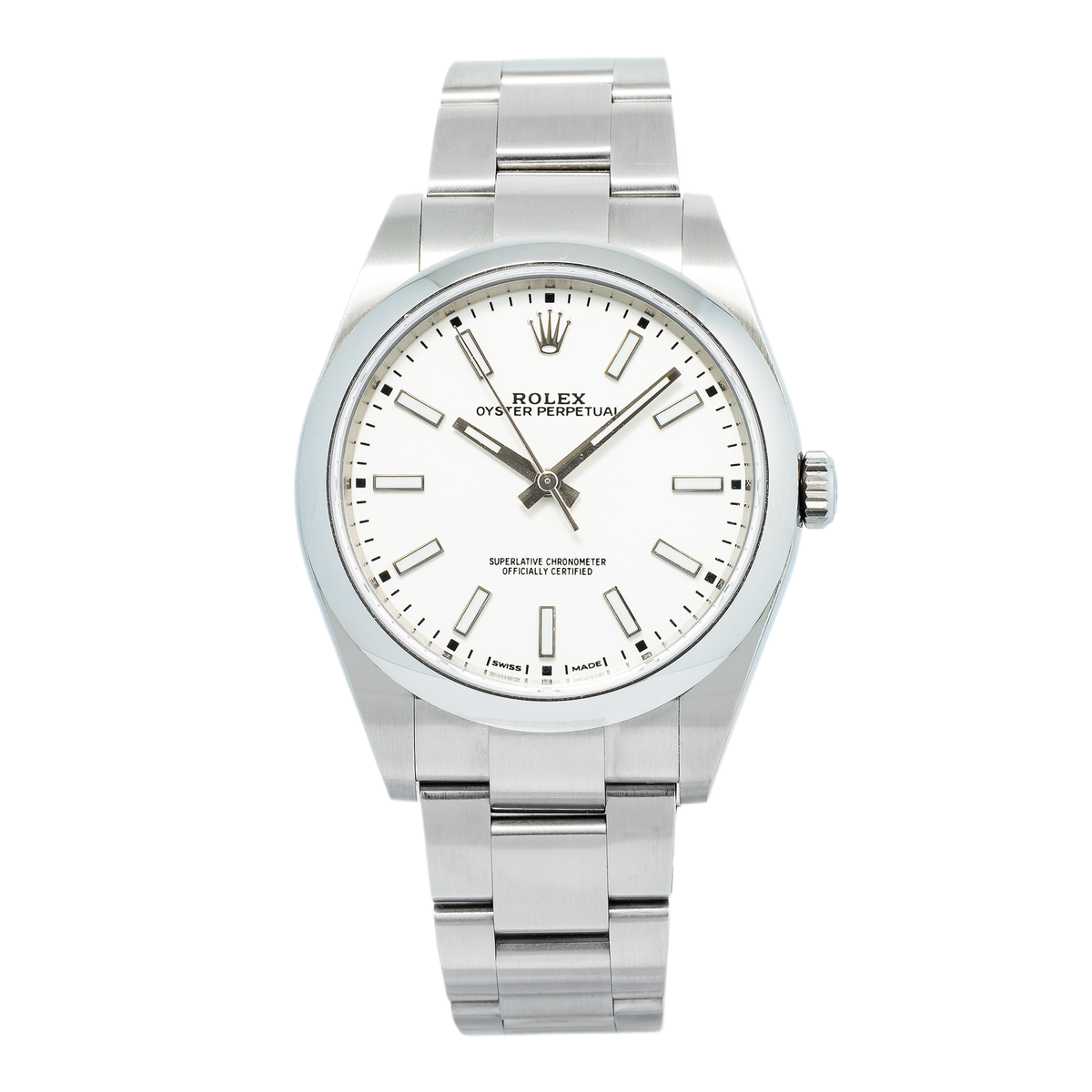 Rolex Oyster Perpetual 114300 Auto SS White Dial 2019 Card Men's Watch 39mm