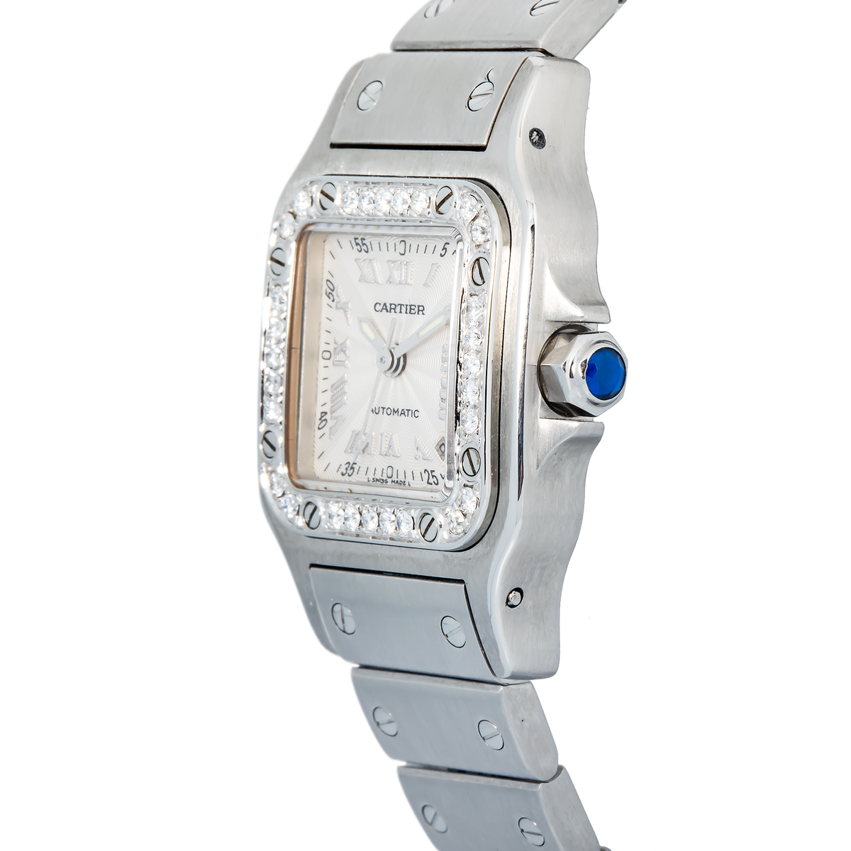 Cartier Santos Galbee 2423 W20044D6 Auto Diamond Bezel Silver Dial Women's 24mm