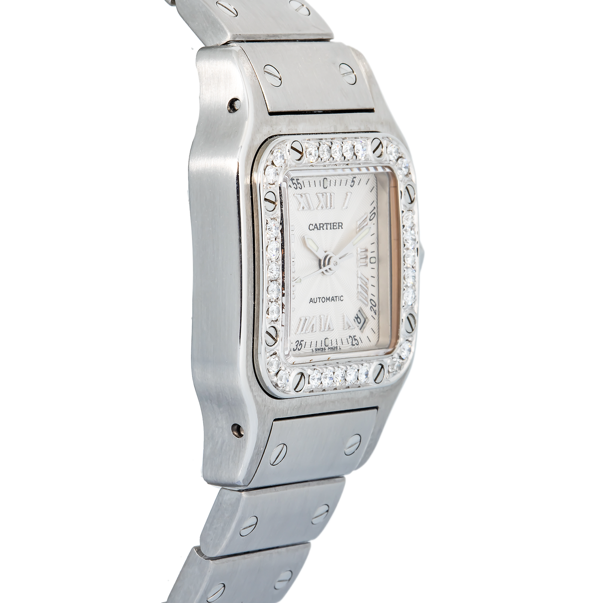 Cartier Santos Galbee 2423 W20044D6 Auto Diamond Bezel Silver Dial Women's 24mm