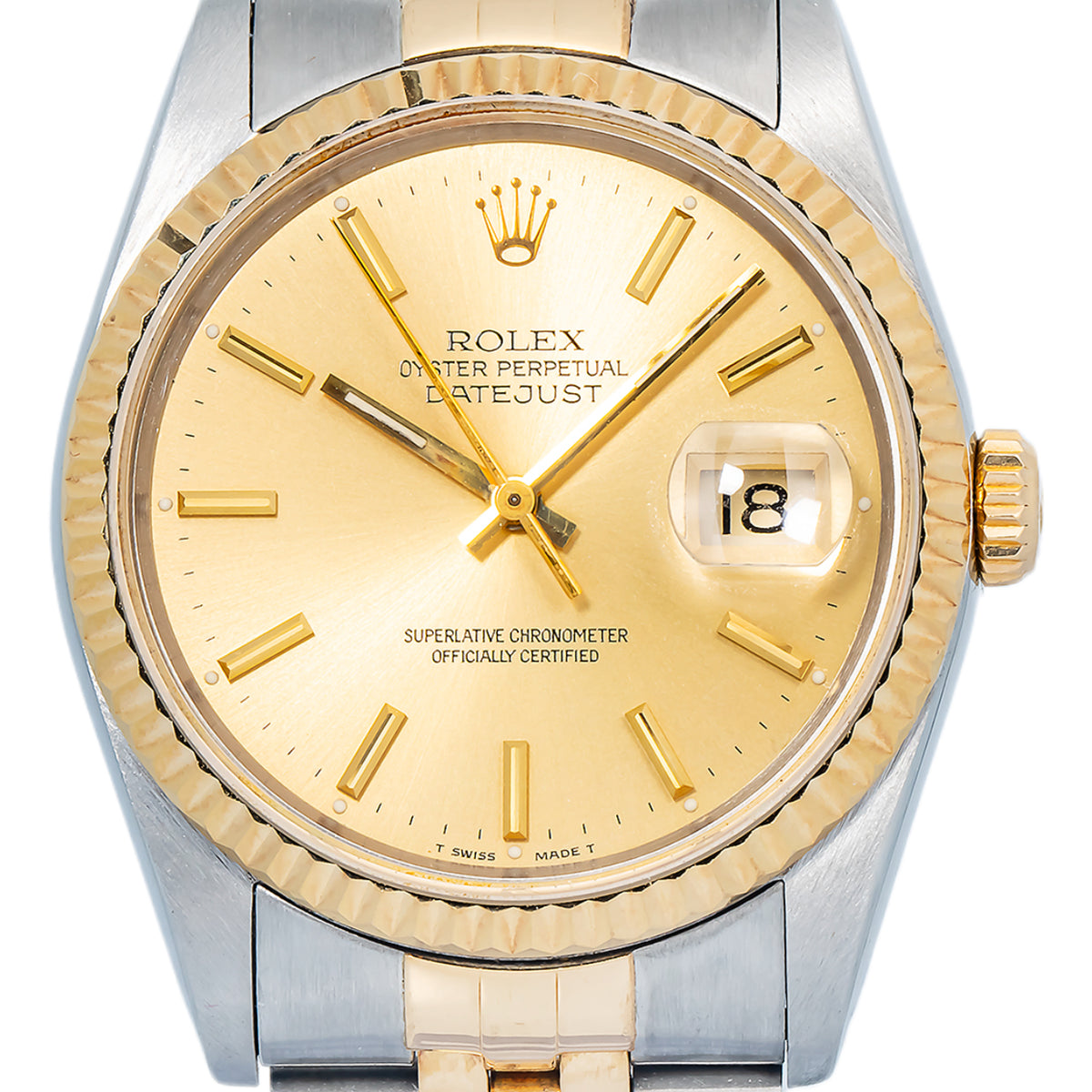 Rolex Datejust 16233 18k YG Two Tone Champagne Dial Automatic Unisex Watch 36mm