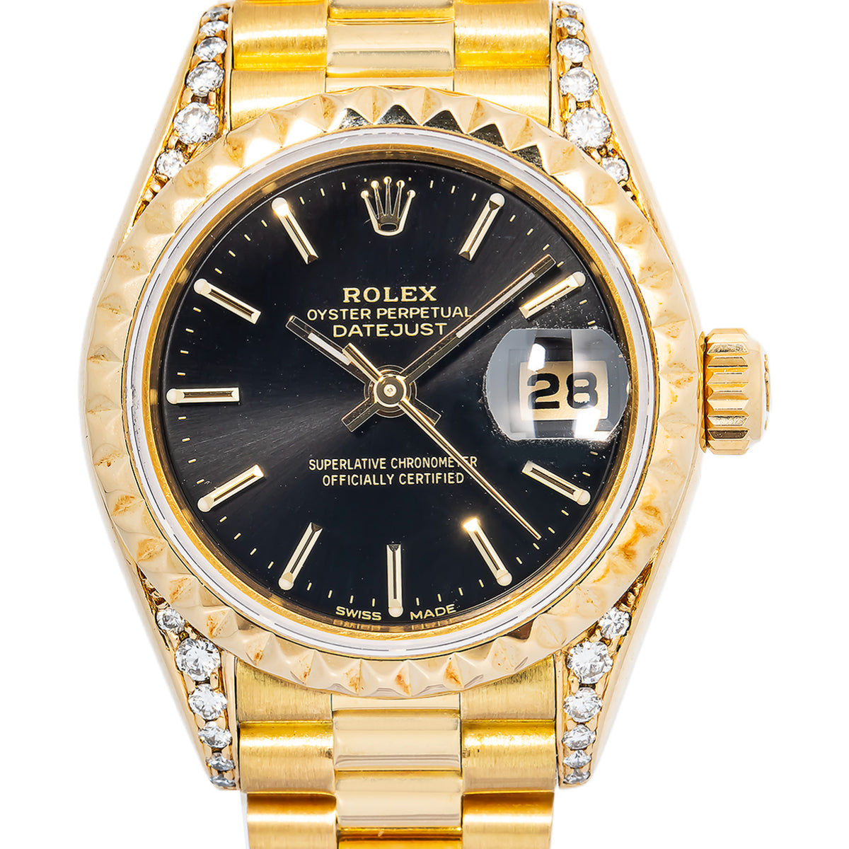 Rolex Datejust 69178 18k YG President Aftermarket Diamond Auto Ladies Watch 26mm