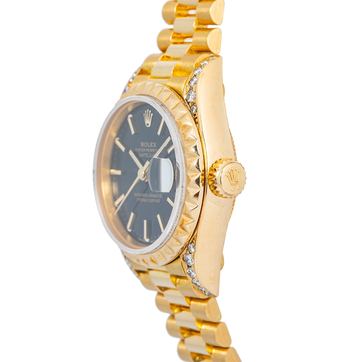 Rolex Datejust 69178 18k YG President Aftermarket Diamond Auto Ladies Watch 26mm