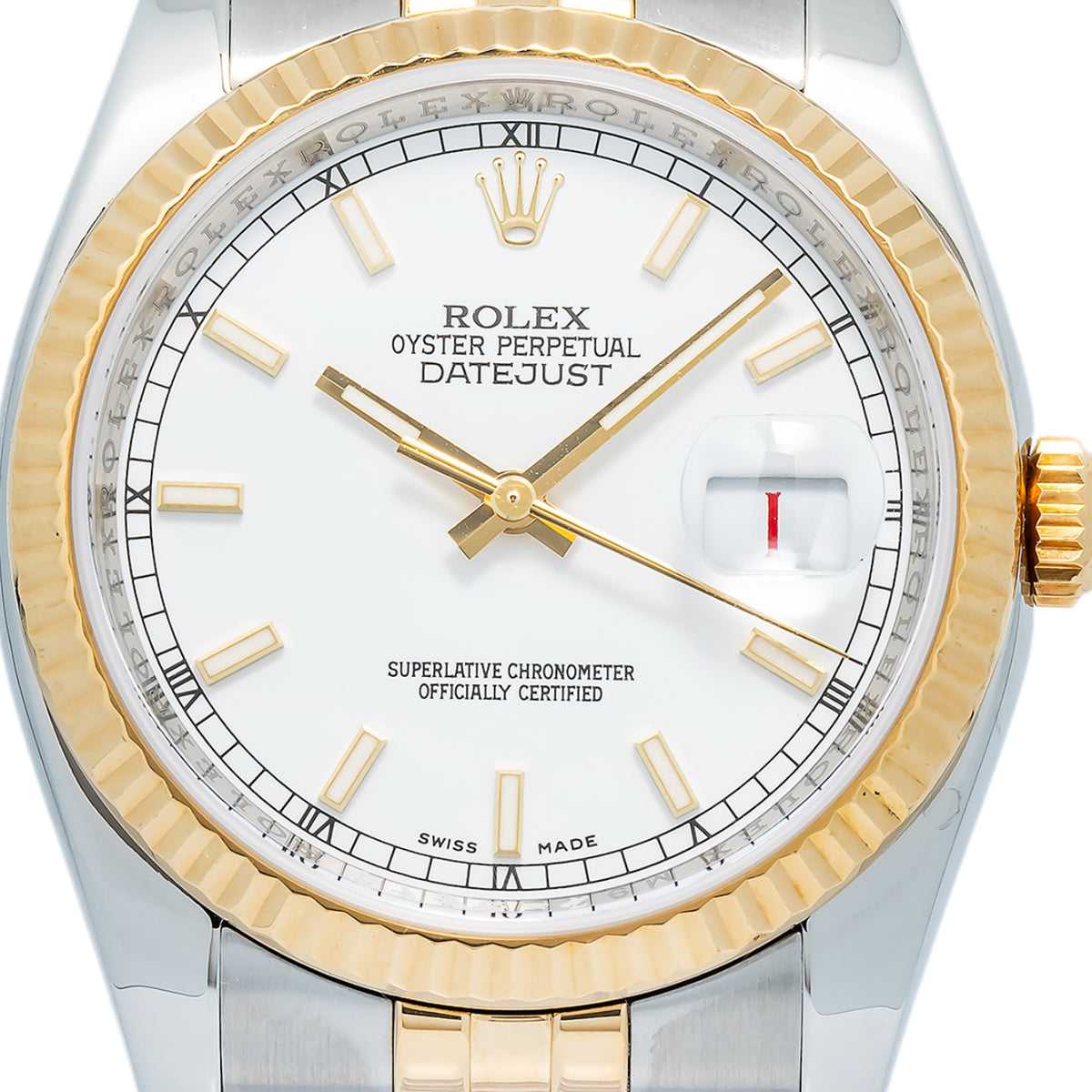 Rolex Datejust 116233 Jubilee Auto 18k YG Two Tone White Dial Men's Watch 36mm