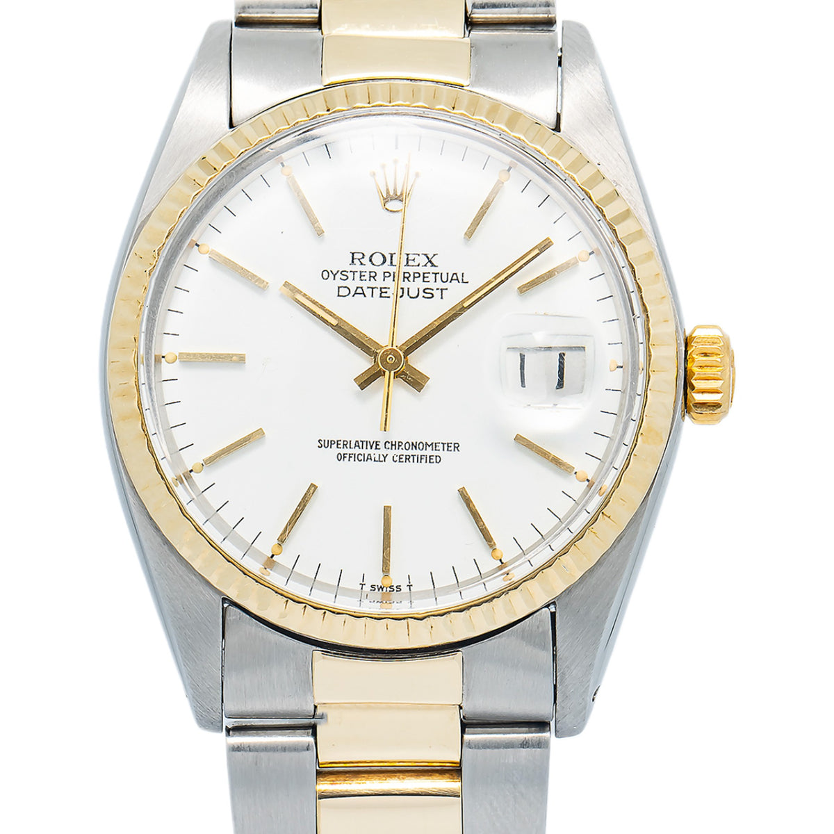 Rolex DateJust 16013 Oyster 18k YG Two Tone Matte White Dial Auto Unisex 36mm
