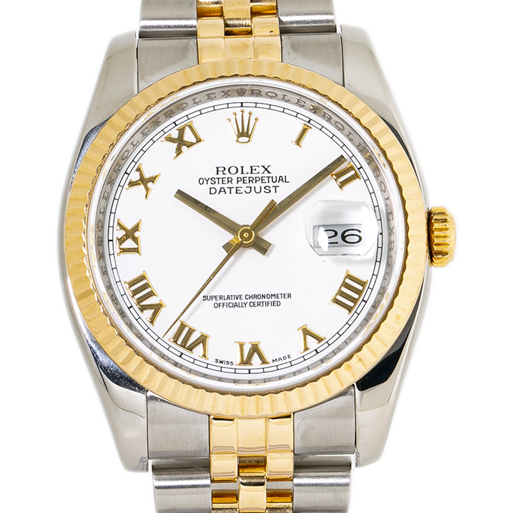 Rolex Datejust 116233 Automatic Yellow Gold Two Tone White Dial Men's Watch 36mm