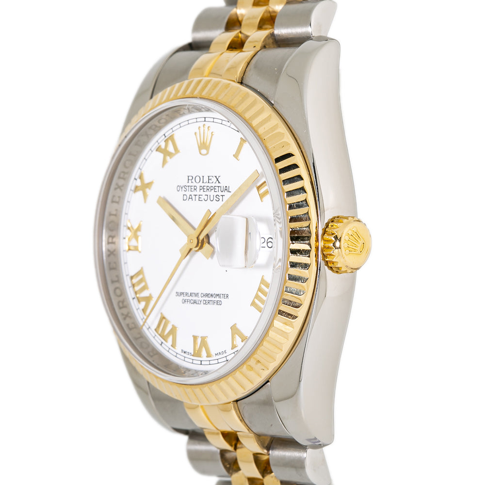 Rolex Datejust 116233 Automatic Yellow Gold Two Tone White Dial Men's Watch 36mm
