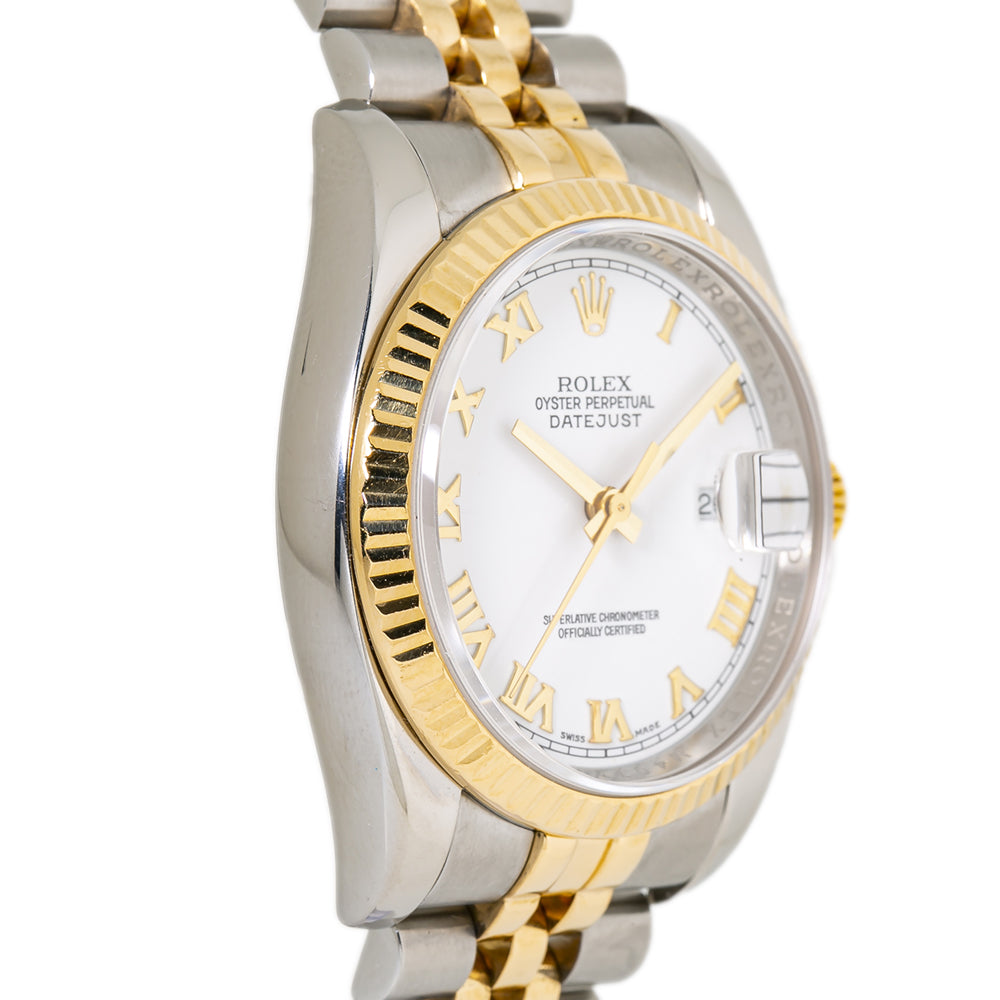 Rolex Datejust 116233 Automatic Yellow Gold Two Tone White Dial Men's Watch 36mm