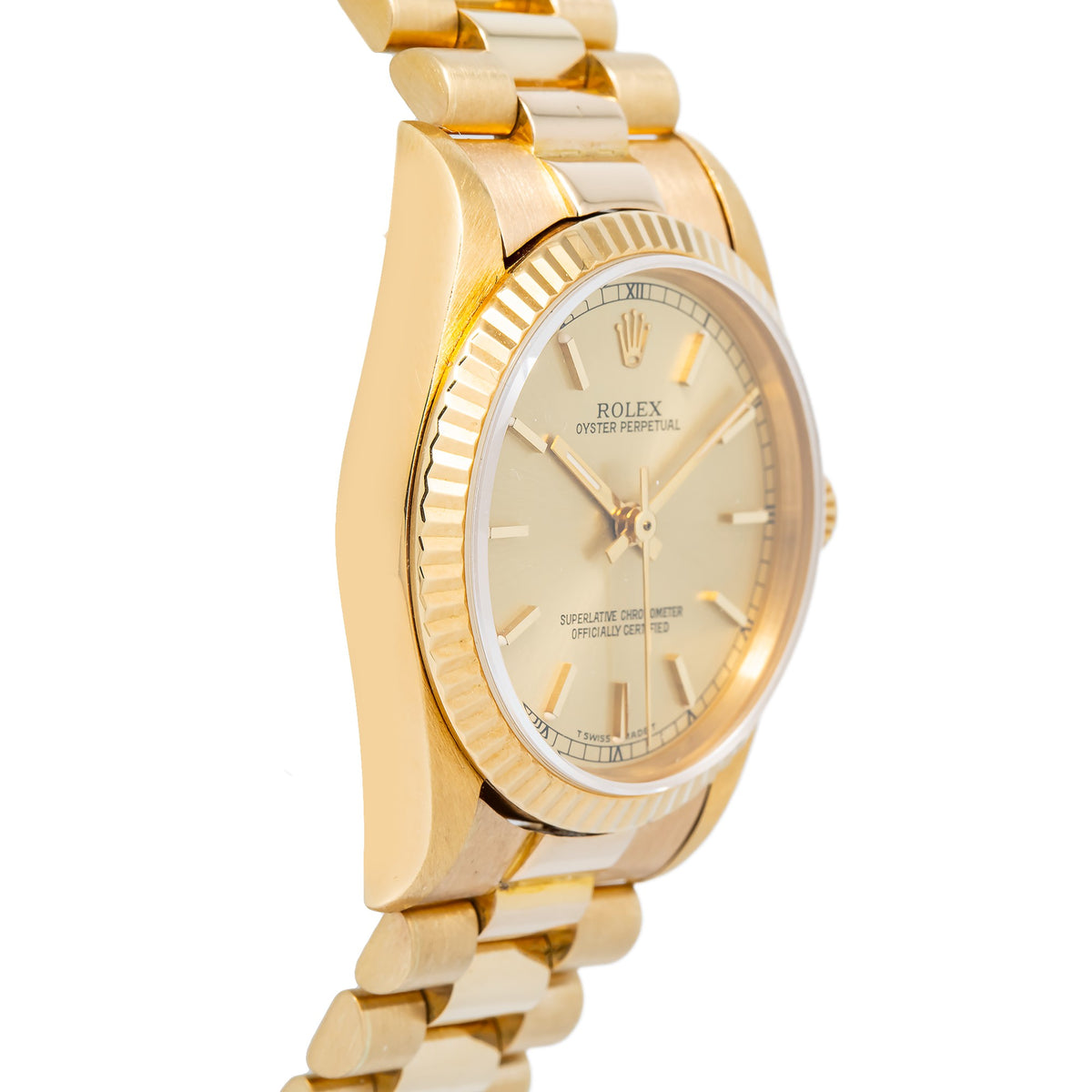 Rolex Oyster Perpetual 67518 Auto Yellow Gold Champagne Dial Midsize watch 31mm