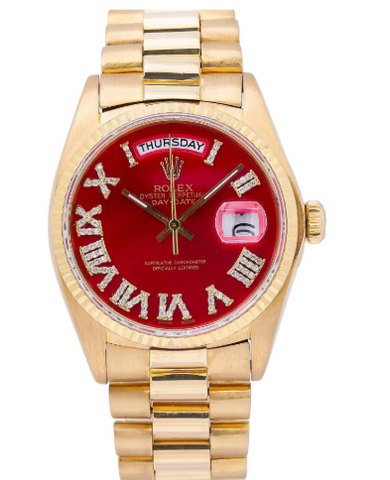 Rolex Day-Date 1803 18k YG President Red Dial Automatic Unisex Watch 36mm