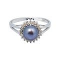 18k White Gold Black Pearl Diamond Ring 0.25ct 2.2g 16.3mm
