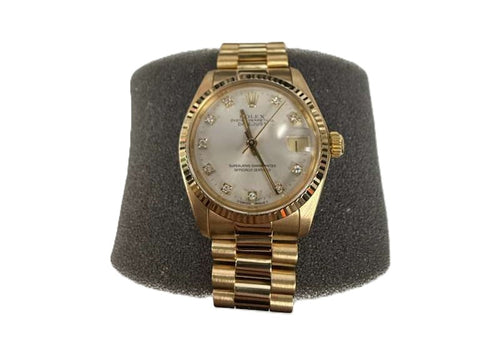 Rolex Datejust 6827 Mid-Size 18k YG President Factory Diamond Women's Watch 31mm