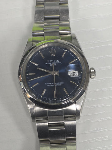 Rolex Oyster Perpetual Date 15000 Stainless Steel Blue Dial Men's Watch 34mm