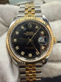 Rolex Datejust 126333 18k YG Two Tone Jubilee Black Factory Diamond Dial 41mm