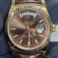 Rolex Day-Date 118135 Auto 18k Rose Gold Chocolate Dial 2016 Card Unisex's 36mm