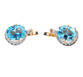 14K Yellow Gold with 5 Carats Each Blue Topaz and Diamond Earrings 6.7 Grams