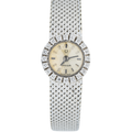 Omega Vintage Mini Mesh Band 18k 1CT Diamond Manual Silver Dial Ladies 15mm