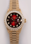 Rolex Datejust 69158 Paper Auto 18k YG President Diamond Red Dial Ladies 26mm
