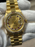 Rolex Day-Date 18038 Auto President  18k YG Ruby Champagne Dial Men Watch 36mm