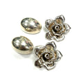 Silver Tone Rose Flower Jewelry Pieces with Oval Metal Components – Set 54.4g