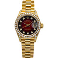 Rolex Datejust 69158 18k Diamond Red Vignette Dial with Paper Women's Watch 26mm