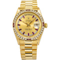 Rolex Day-Date 18038 Auto President  18k YG Ruby Champagne Dial Men Watch 36mm