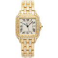 Cartier Panthere Diamond Bezel 18k YG Cream Dial Quartz Women's Watch 28mm