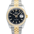 Rolex Datejust 116203 Auto 18k YG Two Tone Factory Diamond Black Dial  Men 36mm